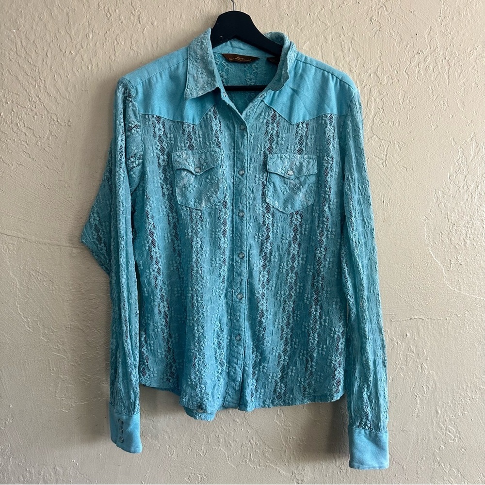 Aura Light Blue Lace Western Shirt